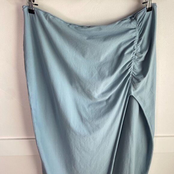 NWOT Skims Denim Blue Raw Edge High Slit Long Skirt - Picture 14 of 14